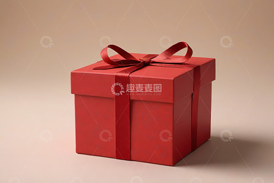 红色礼品盒带蝴蝶结特写