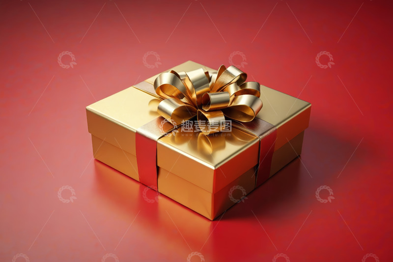 高清大图下载【趣麦麦图】红色背景金色礼物盒