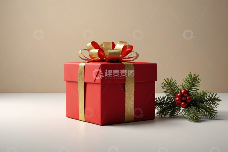 高清大图下载【趣麦麦图】红色礼品盒搭配圣诞装饰