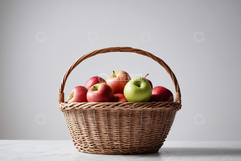 高清大图下载【趣麦麦图】装满苹果的藤编篮子静物