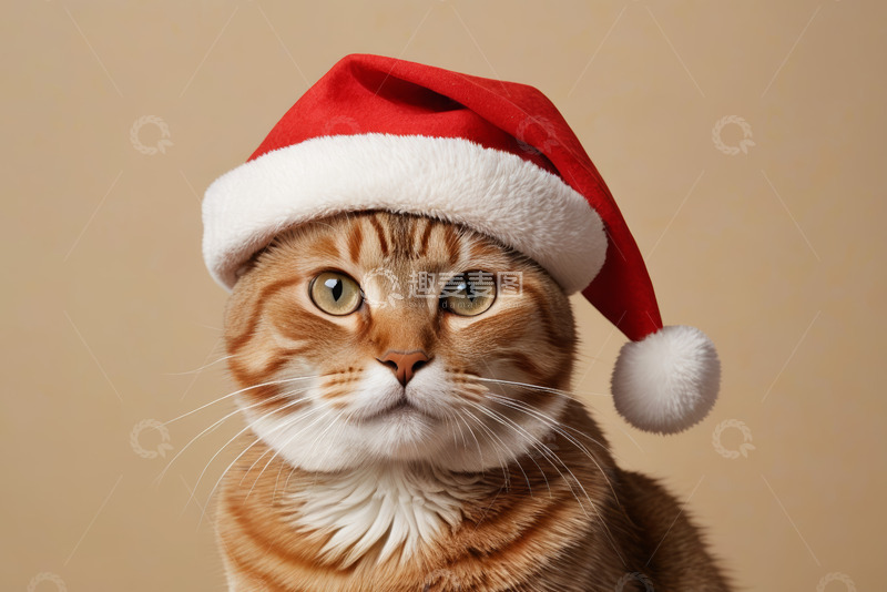 高清大图下载【趣麦麦图】戴圣诞帽的猫咪特写