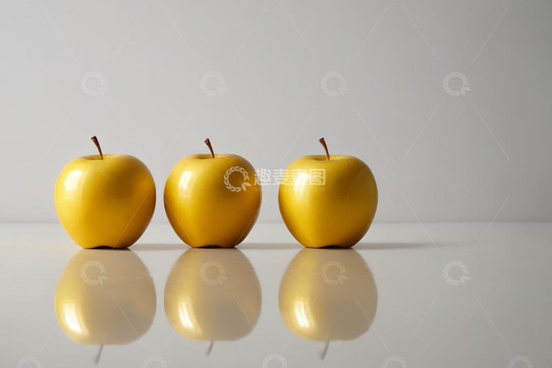高清大图下载【趣麦麦图】三个黄苹果静物摆拍