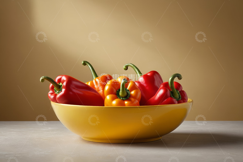 高清大图下载【趣麦麦图】黄碗中新鲜的多彩甜椒
