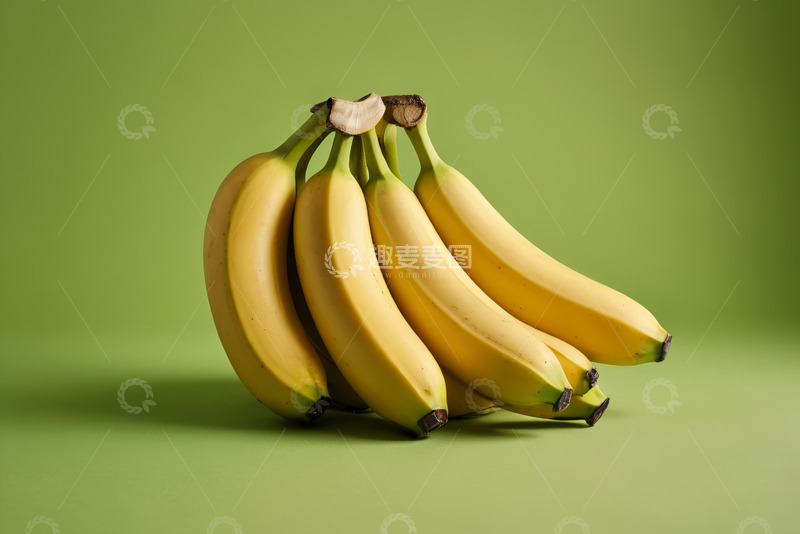 高清大图下载【趣麦麦图】绿色背景下的新鲜香蕉