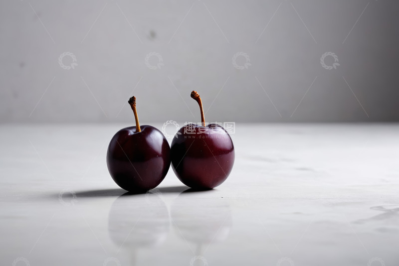 高清大图下载【趣麦麦图】两颗紫樱桃静物特写