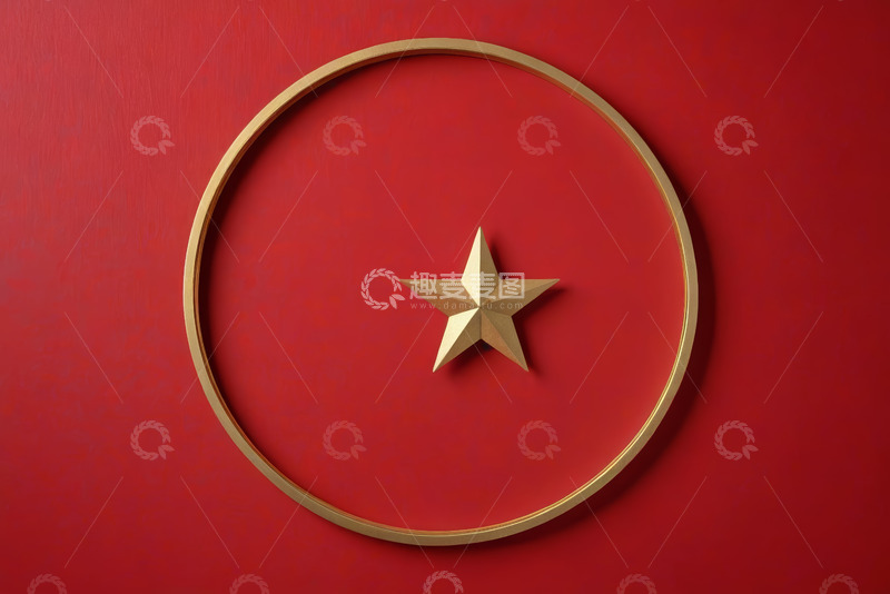 高清大图下载【趣麦麦图】红色背景金色圆环与五角星