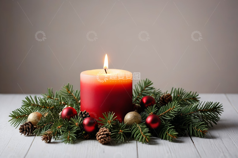 高清大图下载【趣麦麦图】圣诞节装饰蜡烛特写