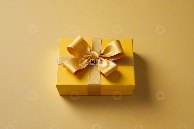 高清大图下载【趣麦麦图】黄色礼品盒搭配金色蝴蝶结