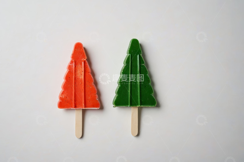 高清大图下载【趣麦麦图】圣诞树形状的彩色冰棒