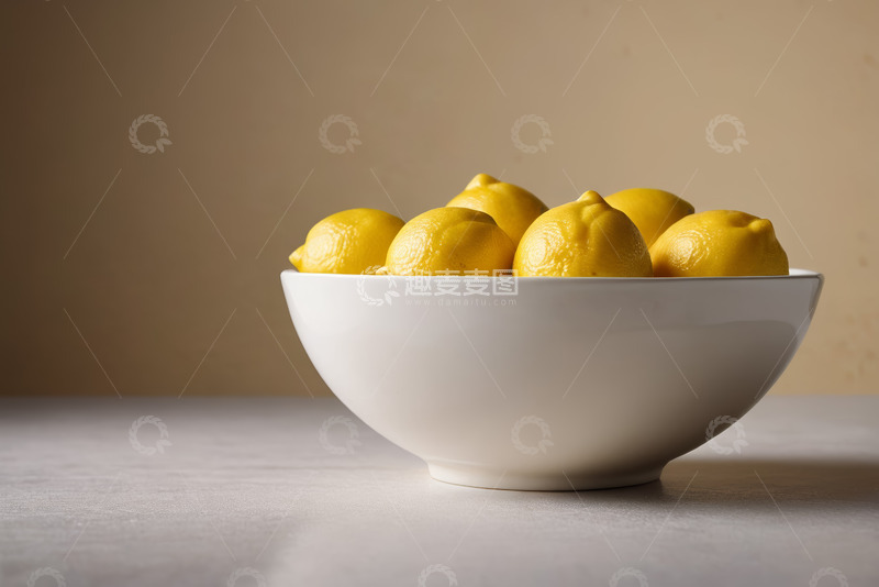 高清大图下载【趣麦麦图】白色碗中盛放的新鲜柠檬