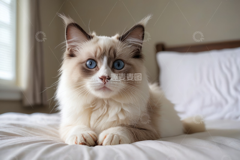 高清大图下载【趣麦麦图】床上趴着的布偶猫