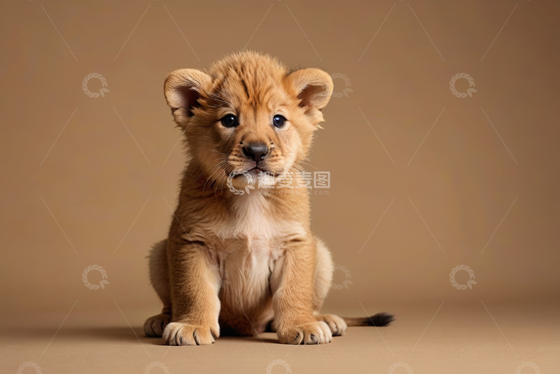 高清大图下载【趣麦麦图】可爱小狮子正坐特写画面