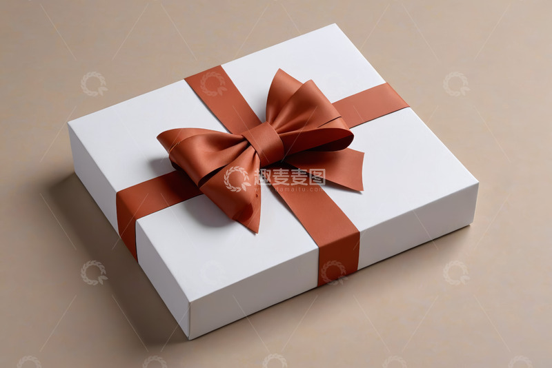高清大图下载【趣麦麦图】白色礼盒配棕色蝴蝶结装饰