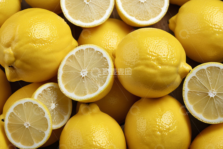 黄色柠檬特写静物图