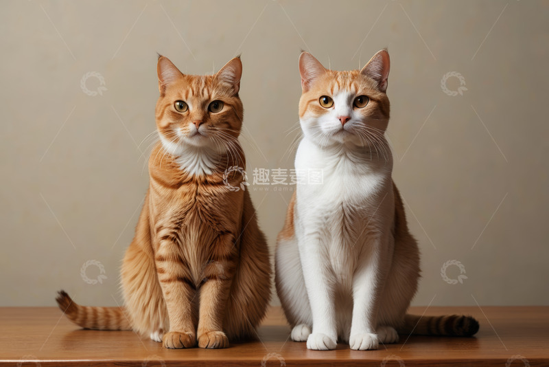 高清大图下载【趣麦麦图】两只猫咪坐于桌前