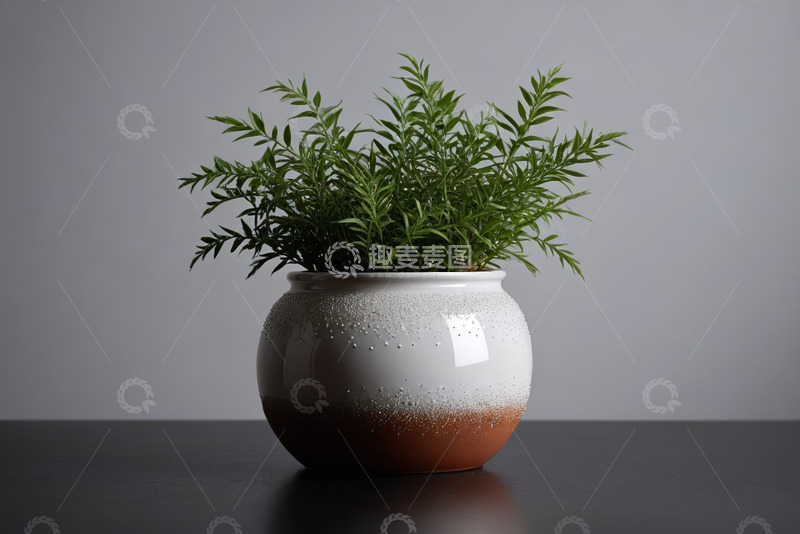 高清大图下载【趣麦麦图】白色花盆中绿色植物特写