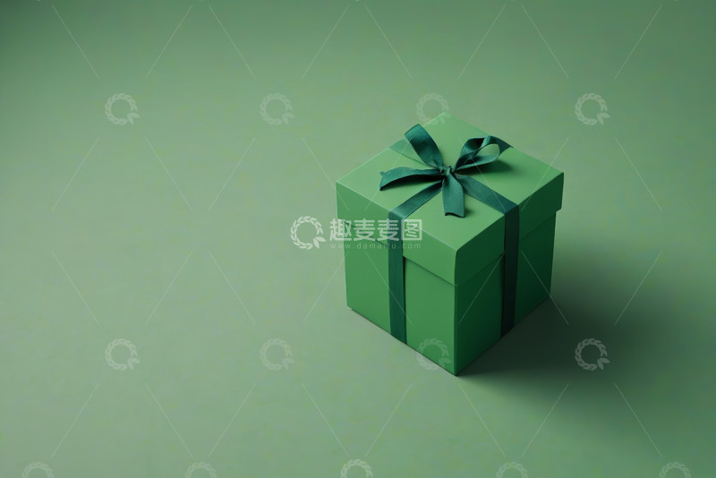 高清大图下载【趣麦麦图】绿色礼盒带丝带静物展示