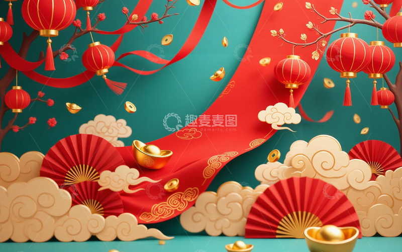 高清大图下载【趣麦麦图】中国红新年喜庆装饰设计素材