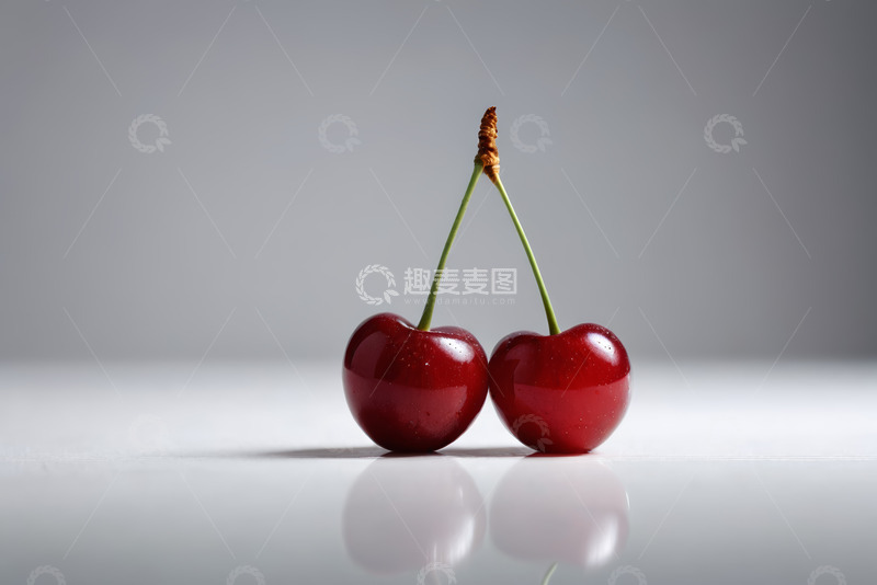 高清大图下载【趣麦麦图】两颗相连的新鲜樱桃