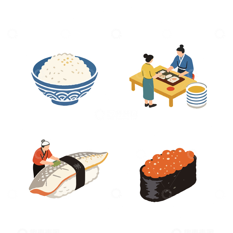 源文件下载【趣麦麦图】-日式寿司制作食材插画