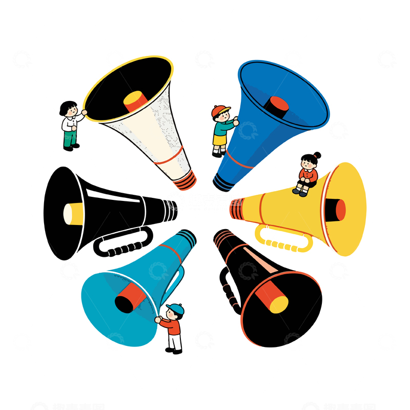 源文件下载【趣麦麦图】卡通人物与扩音器插画