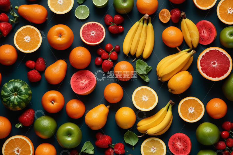 高清大图下载【趣麦麦图】多种新鲜水果组合俯拍图
