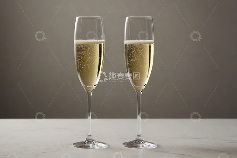 两杯盛满香槟的高脚杯