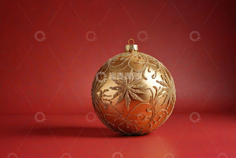 高清大图下载【趣麦麦图】红色背景金色圣诞装饰球