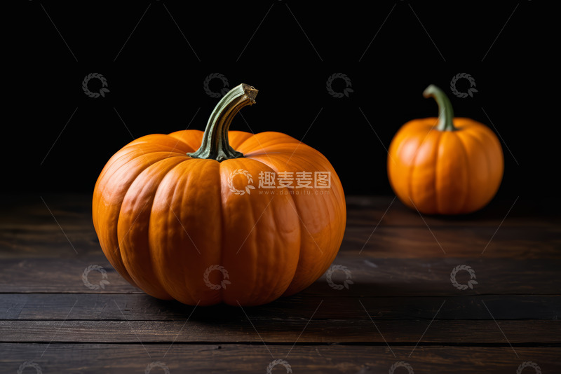 高清大图下载【趣麦麦图】木桌上的橙色南瓜静物场景