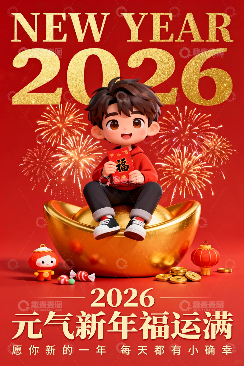 高清大图下载【趣麦麦图】新年贺图2026喜庆插画