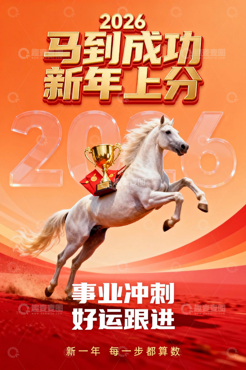 高清大图下载【趣麦麦图】2026马到成功新年海报