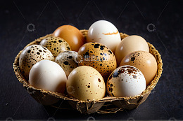 篮子里的多种蛋类特写