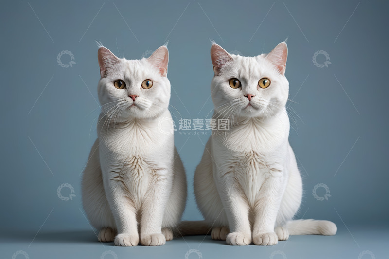 高清大图下载【趣麦麦图】两只白色猫咪坐立特写