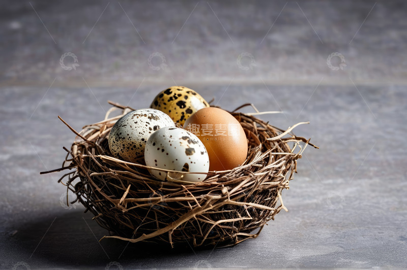 高清大图下载【趣麦麦图】鸟巢中的鸡蛋与鹌鹑蛋