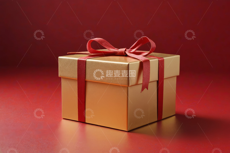 高清大图下载【趣麦麦图】金色礼盒配红色蝴蝶结