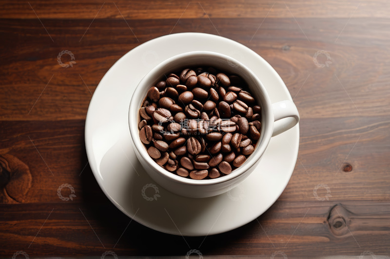 高清大图下载【趣麦麦图】木桌上白杯装咖啡豆