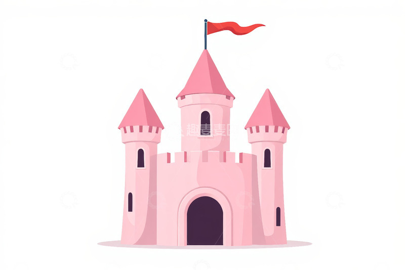 高清大图下载【趣麦麦图】粉色卡通城堡插画素材