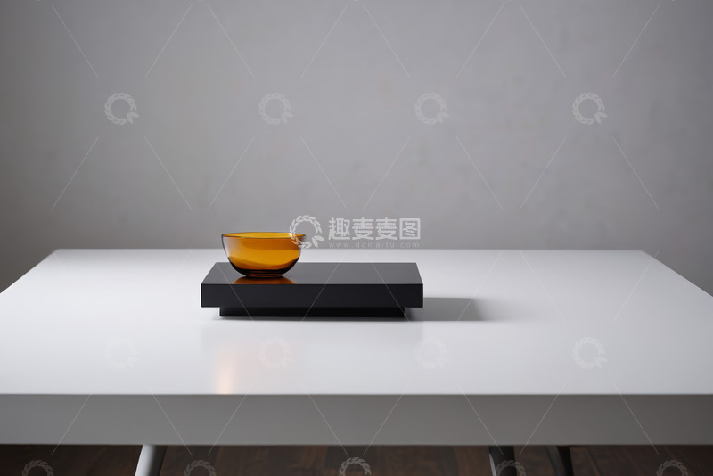 高清大图下载【趣麦麦图】白色桌子上的橙色碗与黑色底座