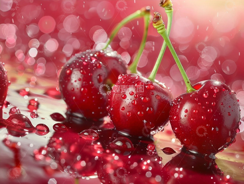 高清大图下载【趣麦麦图】簇生鲜红樱桃的浓郁鲜果氛围