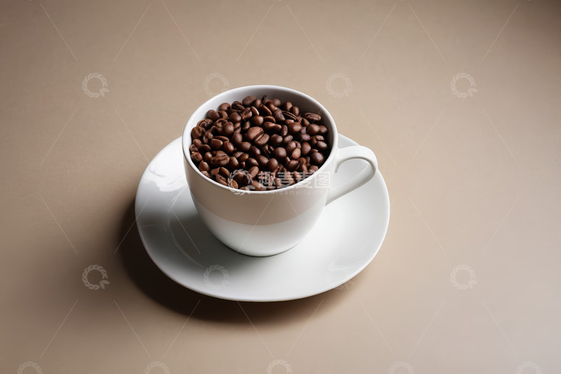 高清大图下载【趣麦麦图】白色杯碟中装满咖啡豆