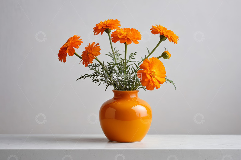 高清大图下载【趣麦麦图】橙色花瓶插着橙色花卉
