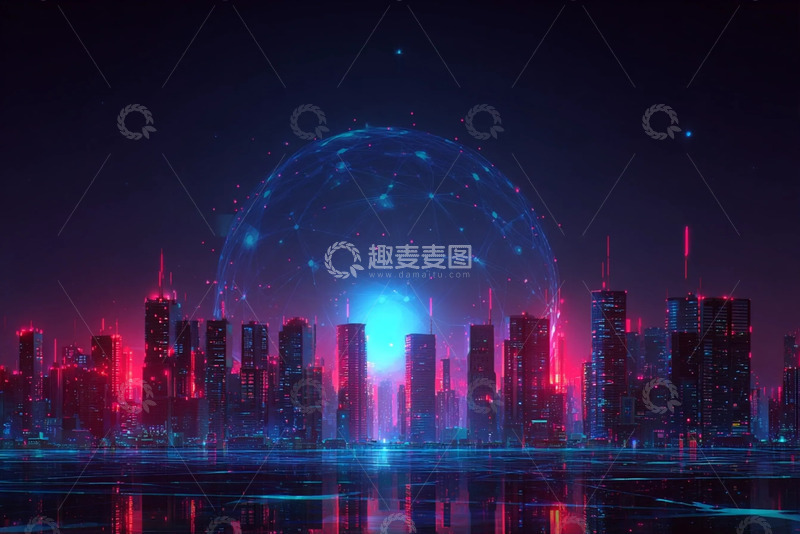 高清大图下载【趣麦麦图】科幻感满溢的霓虹都市未来建筑