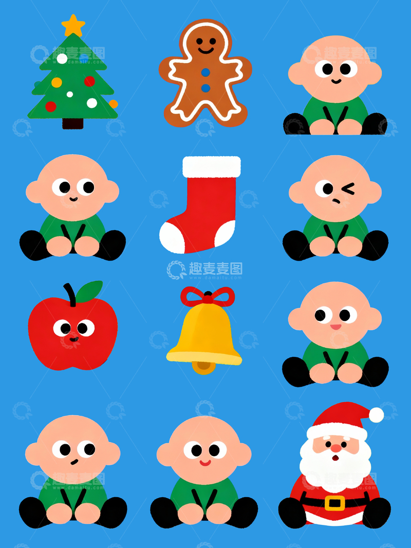 源文件下载【趣麦麦图】扁平风格可爱圣诞元素3