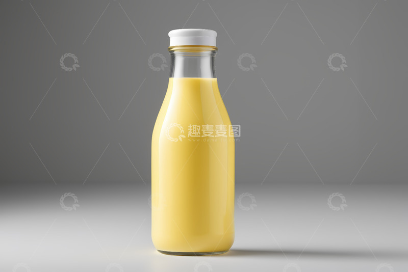 高清大图下载【趣麦麦图】玻璃瓶装黄色饮料静物展示