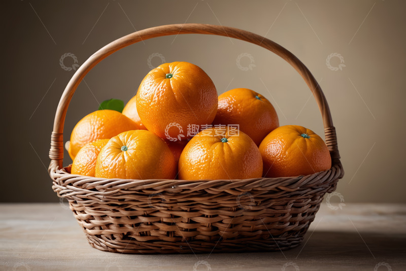 高清大图下载【趣麦麦图】装满橙子的藤编篮子