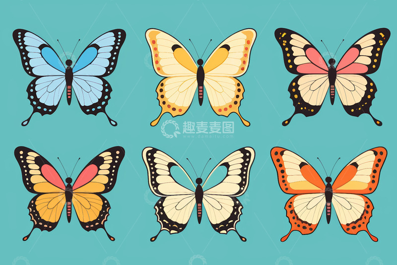 高清大图下载【趣麦麦图】多彩蝴蝶插画素材