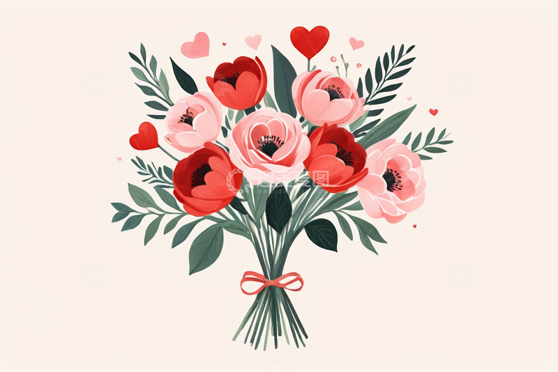 高清大图下载【趣麦麦图】手绘爱心花卉花束插画