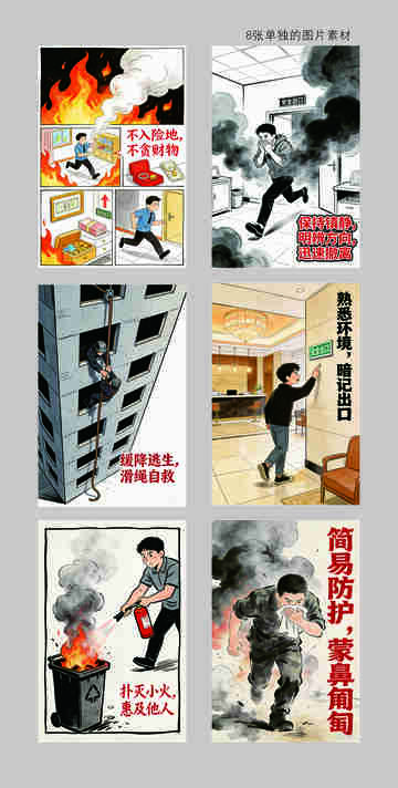火灾逃生指南漫画素材
