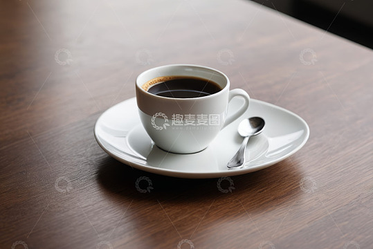 木桌上的一杯黑咖啡