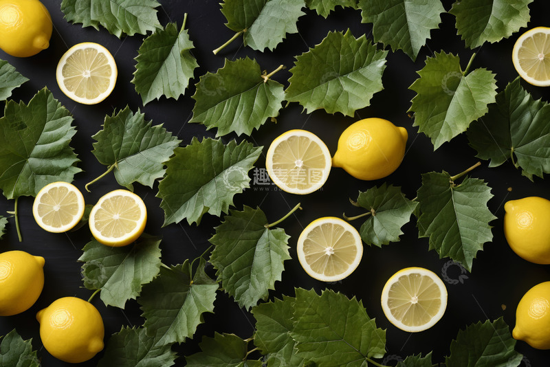 高清大图下载【趣麦麦图】柠檬与绿叶的静物组合